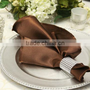 Hot sale, Polyester satin napkin with buckle for wedding, chocolate color