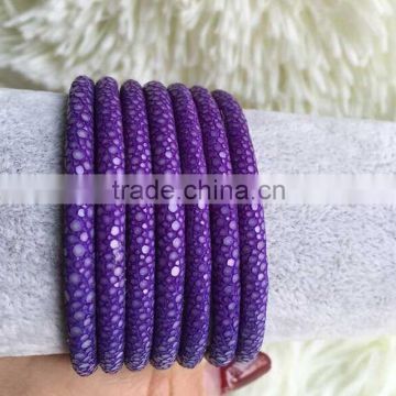luxury stingray leather brilliant purple cord real fish skin leather for fashion bracelet DIY style OEM supplier