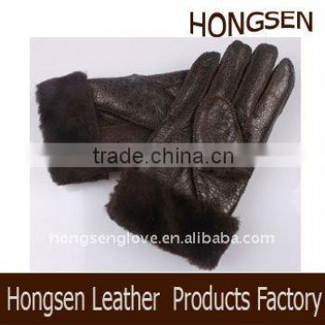 HS678 fur trim leather gloves