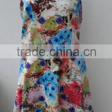 small quantity wholesales 2014 new fashion floral print sleeveless off the shoulder lady dress