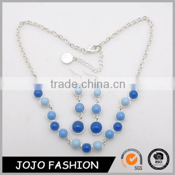 2016 New Fashion Gradient Circle Resin Silver Long Earrings Necklace Sets