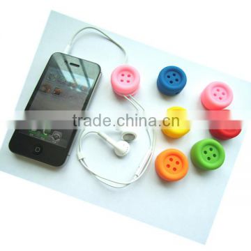 2013 new design silicone button shape silicone earphone cable winder/electric cable winder/earbud cable winder