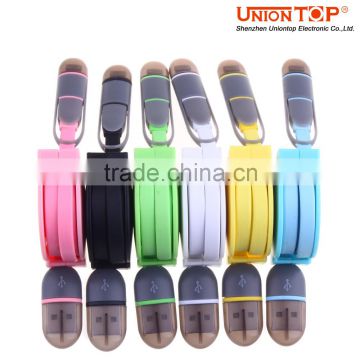 China Factory Price portable retractable noodle flat 2 in 1 usb cable for iphone6 plus/android phone