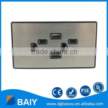Aluminum Alloy Gloss Surface US Plug Wall Socket 2 USB Outlets 2 USB Port