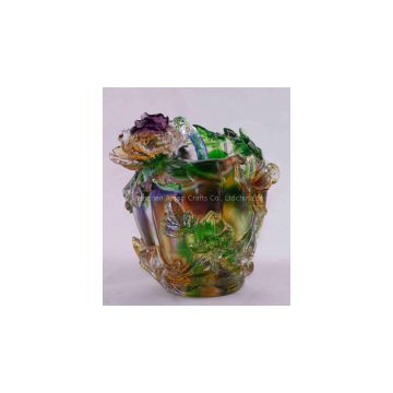 Crystal Glass Flower Artwork Liuli Colored Glaze Pate de verre