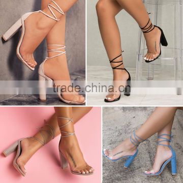 B22418A Europe hot sale transparent PVC strap bandage high-heeled sandals