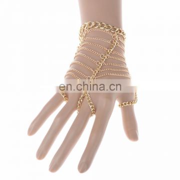 New Charms tassel Gold Plated Bracelet Slave Chain Link Finger Ring Hand Harness