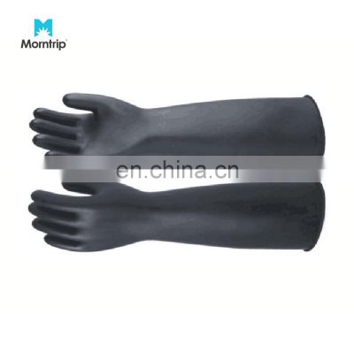 Factory Supply Black Color Long-Sleeve Natural Latex Industrial Chemical Resistant Rubber Glove