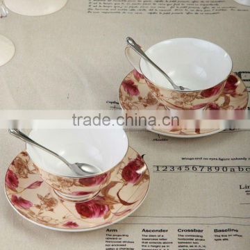 Custom color glazed ceramic espresso coffee cup and saucer