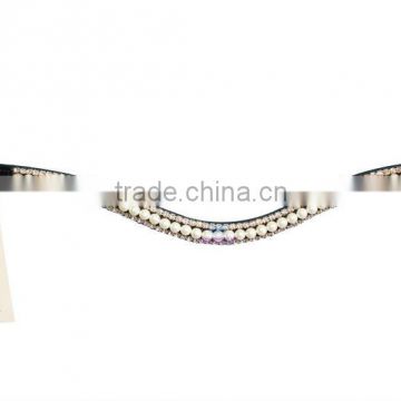 Leather Browband 3 Row White Crystal 16-Pearl off white 8 number -16 no. (A-319)(GNG)