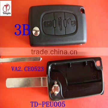 Tongda 3 button with VA2 blade flip key shell with high quality for Peugeot 307