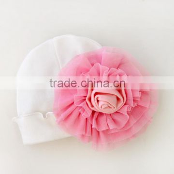 Lovely 100% cotton beanie hats,soft baby flower hat