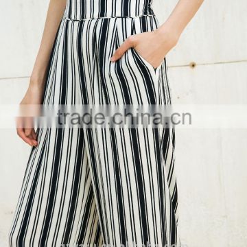 lady newest fashion women teen girls slim long wide legs stripes trousers