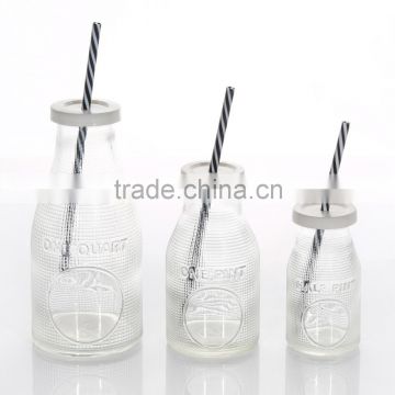 Clear Retro Glass Milk Bottle With Plastic Lid