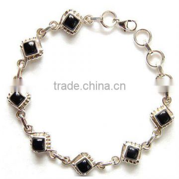 Silver Bracelet, Black Onyx Bracelet, Gemstone Bracelet, Fashion Bracelet