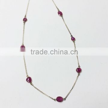 Natural Multi-Color Gemstone Bezel beaded chain 925 silver Ruby