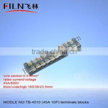 Hot 600v voltage Copper material 45A 10P TB terminal block TB-4510