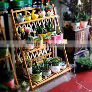 Popular garden 3-tier bamboo plant stand flower shelf for outdoor display