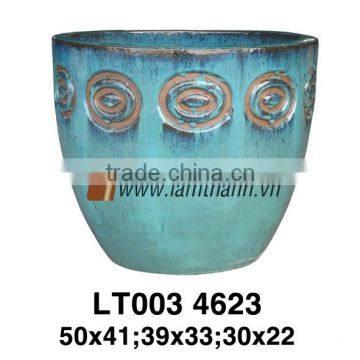 Vietnam Light Blue Outdoor Glazed Flower Pot For Home And Garden