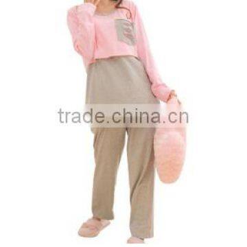 Pink Maternity Nursing Cotton Long Sleeve Pajamas Loungewear Dress