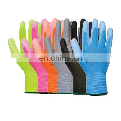 Blue orange pink gray pu coated gloves en388 4131 pu work gloves pu coating glove