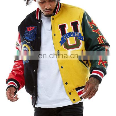 men's winter sport letterman embroidery jackets plus size leather sleeve baseball bomber jacket