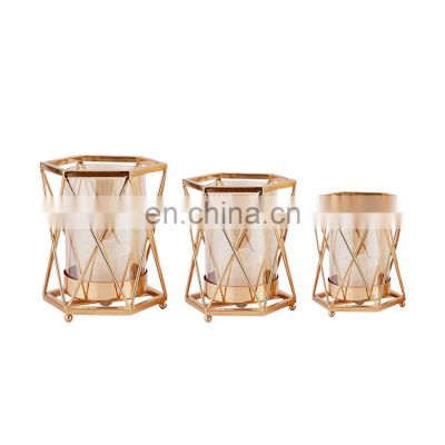 Geometric Hexagonal Gold Small Glass Candle Holder