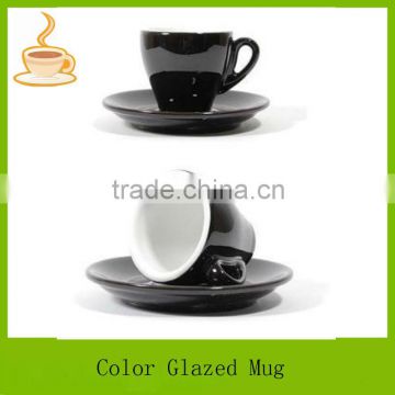 LJ-4402 ceramic coffee mug with saucer / cappuccino ceramic coffee mug / two tones ceramic coffee mug