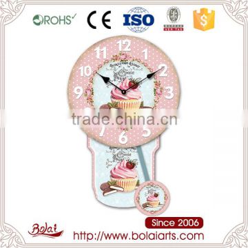 Sweet style tasty pink cup cake design pendulum colorful clock