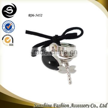 Ribbon knot ring butterfly pendant ring black stone silver ring