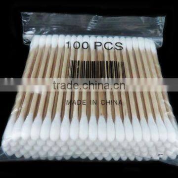 Factory selling price $0.078/bag wooden stick 100tips cotton Q-tips swabs