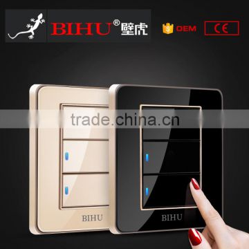 China factory BIHU quality Crystal Acrylic glass 3 gang 2 way wall light switch
