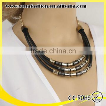 multilayers adjustable black leather cord necklace