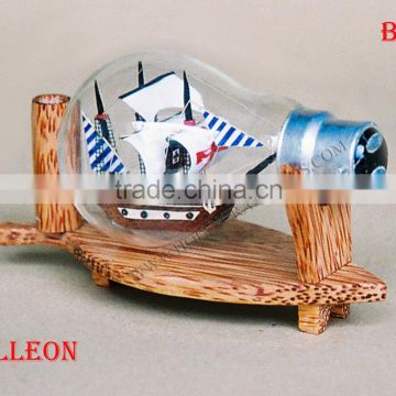 GALLEON SHIP IN LIGHT BULB, NAUTICAL HOT DESIGN - HANDMADE SHIP MODEL