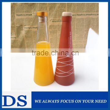 Red painting 300ml glass juice bottle with cork hot sale