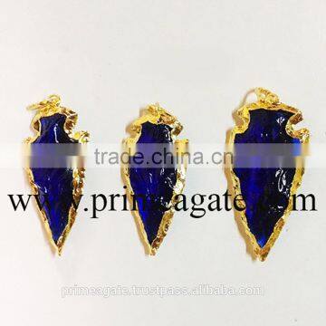 Wholesale Blue Color Glass Electroplated Arrowhead Pendants