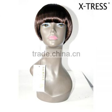 18inch dark brown silk straight 100% synthetic fibre machine made 92g style high tempreture synthetic wigs for wholesale