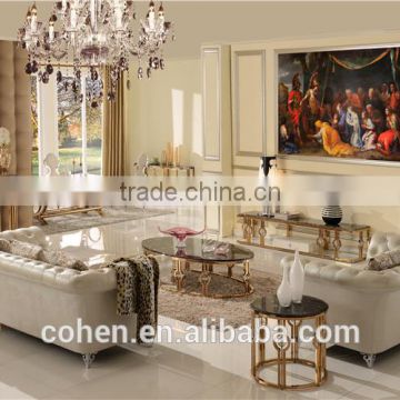 2016 high quality modern stainless steel living room set in golden color 818#