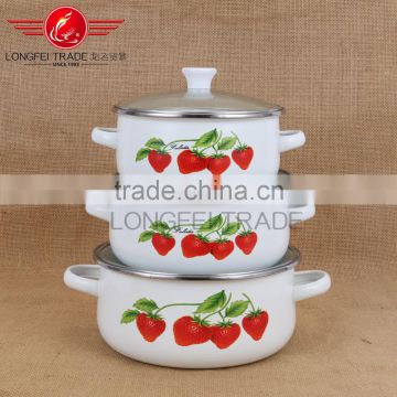 White enamel cooking pot with beautiful can custom decals
