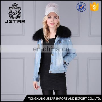 Designer ladies wholesale denim jacket with fantastic fox fur lined