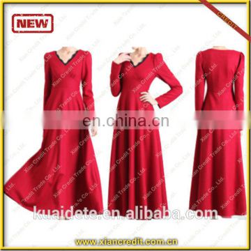 Red color winter dress MADE OF 100% woolen with V - collar KDT-D14