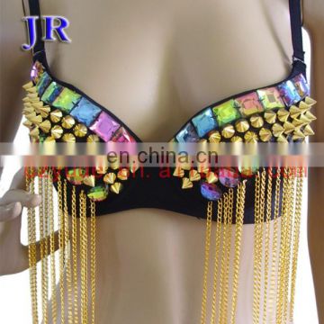 Cheap colorful diamond decoration tassel belly dance sexy bra YD-005#