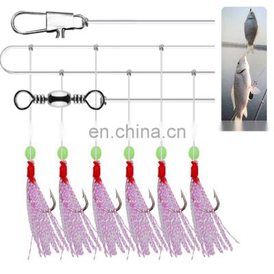 7-15# Sabiki Fishing Rigs Bait Freshwater Saltwater Colorful Feather Hooks 6 Hooks Pink Sabiki Rigs