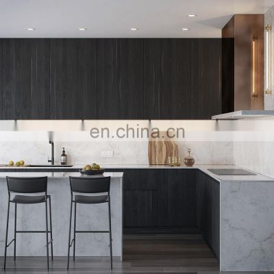 Customize Luxury waterproof quartz counter top Kitchen cabinet contemporary modern designs