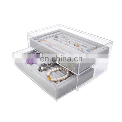 acrylic cosmetic jewelry display Velvet tray organizer case necklace ring acrylic jewelry box with palette