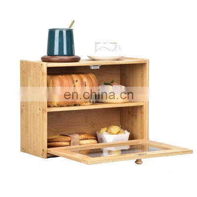 Bamboo Storage Bread Box Hot Selling Double-deck Natural Bamboo Storage Box Pantry OrganizerHome Storage & Organization
