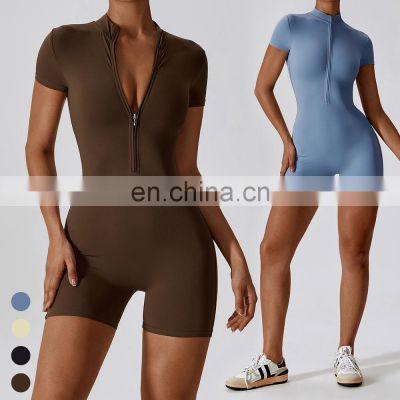 One Piece Activewear Quick Dry Breathable Gym Bodycon Zipper Jumpsuit Workout Rompers Girls Jumpsuits Playsuits Bodysuits Women