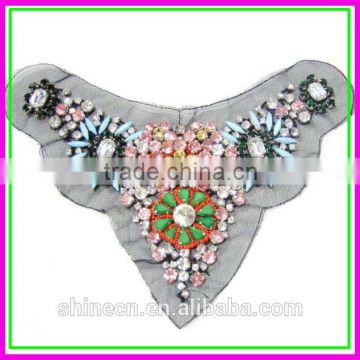 Factory ODM OEM Garment Parts,Big Crystal Glass Stone Cloth Collar,handmade Net Cloth Fake Collar