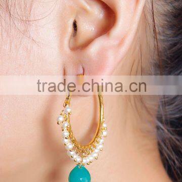 Indian Ethnic Fashion Pearl Beads Gold Plated Polki Earring