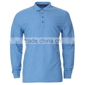 100% Cotton Custom Men Long Sleeves Sky Polo Shirt with Knitted Cuffs